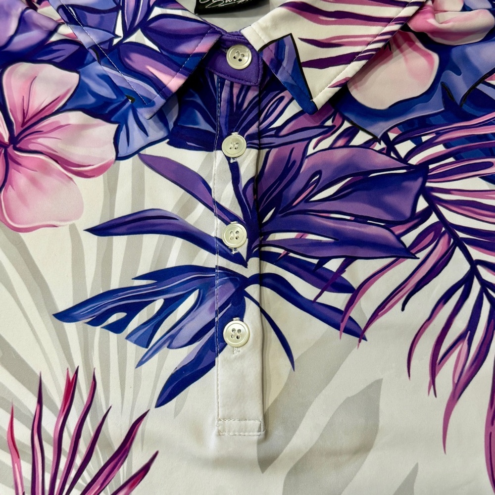 Sunday Swagger Kokomo Women M Polo Shirt Golf Performance‎ Purple Pink Hawaii - Picture 5 of 9
